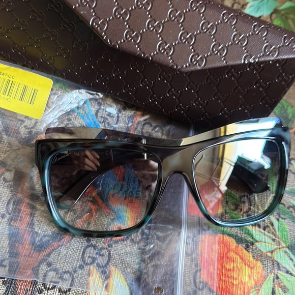 NEW GUCCI DOUBLE GG SUNGLASSES FRAME EYEBROW MASK BLUE TORTOISE 3782 TEAL BROWN - Picture 15 of 16